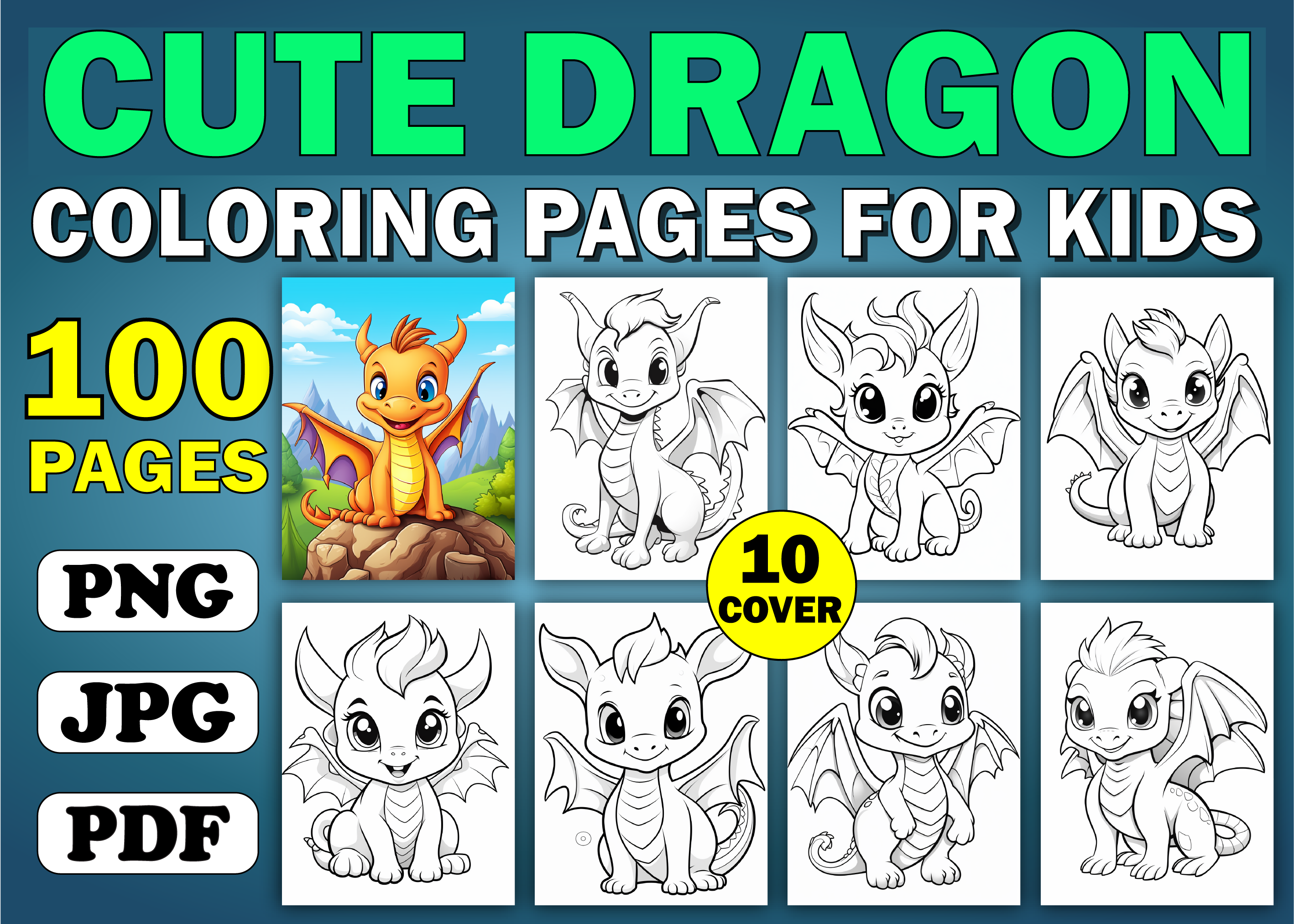 100 Cute Dragon Coloring Pages for Kids