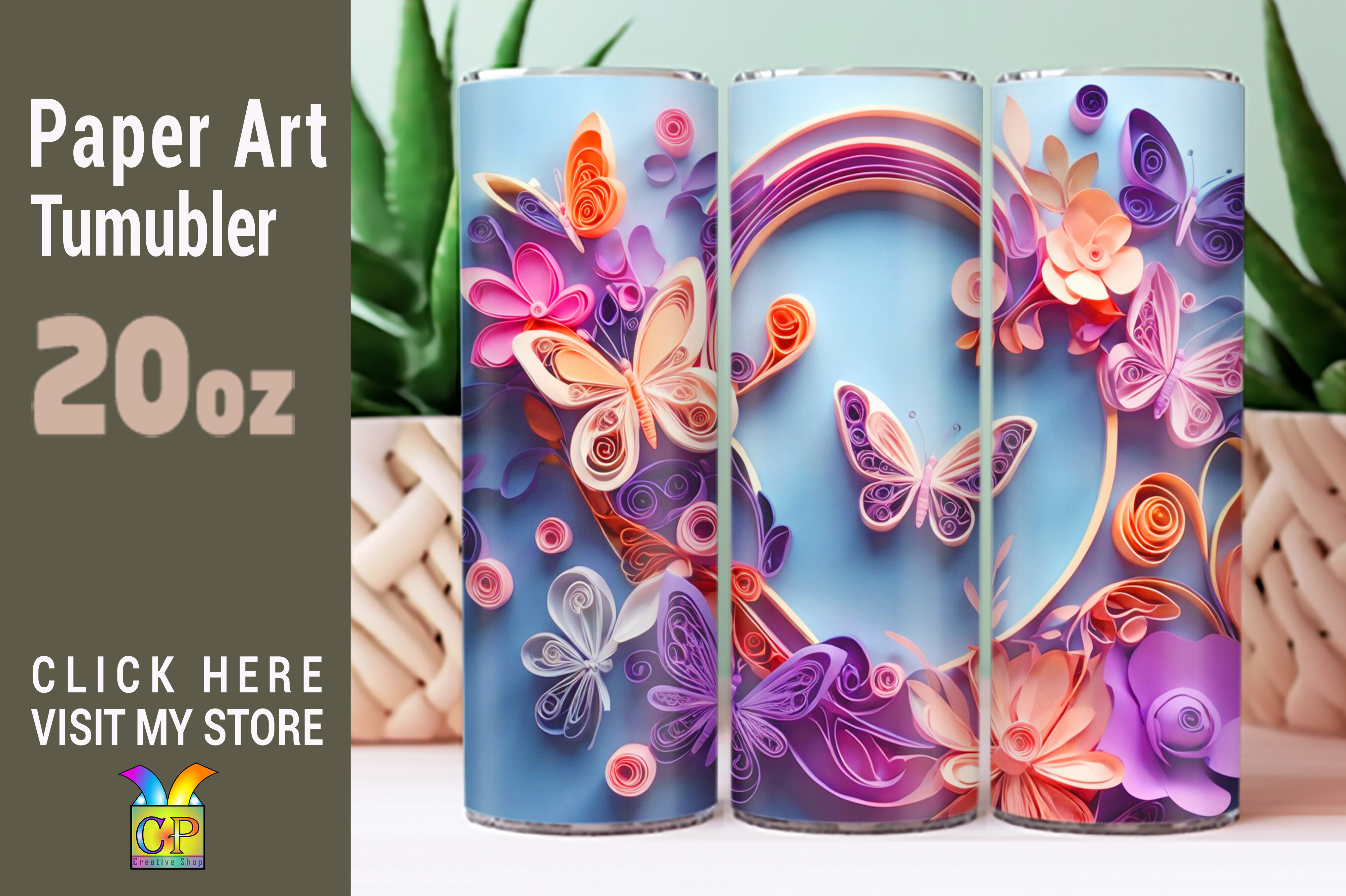 3D Butterfly Paper Art Quilling Tumbler Graphic by Creative Shop ...