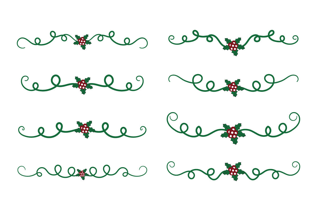 Christmas Flourish Swirl Holly Ornaments