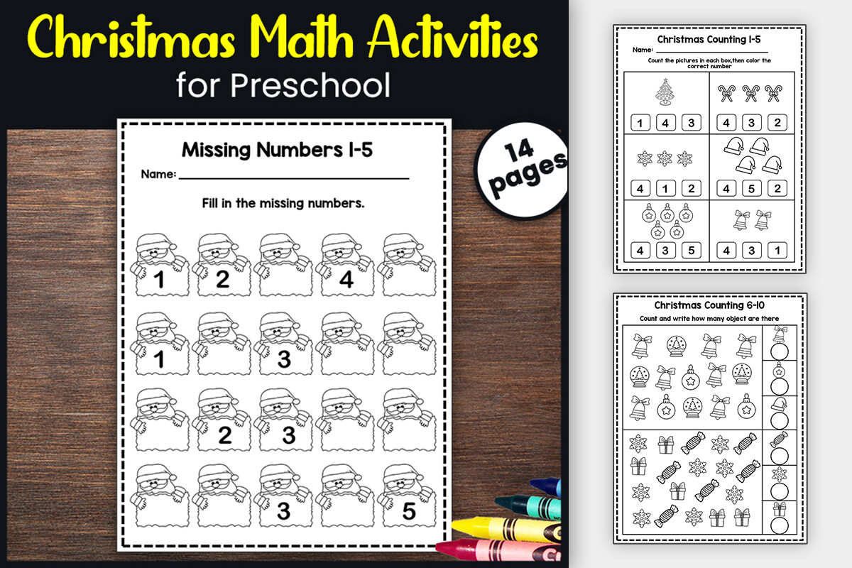 Christmas Math Worksheets for PreK and K