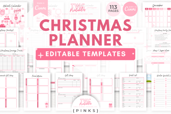 Christmas Planner Canva Templates /PINKS