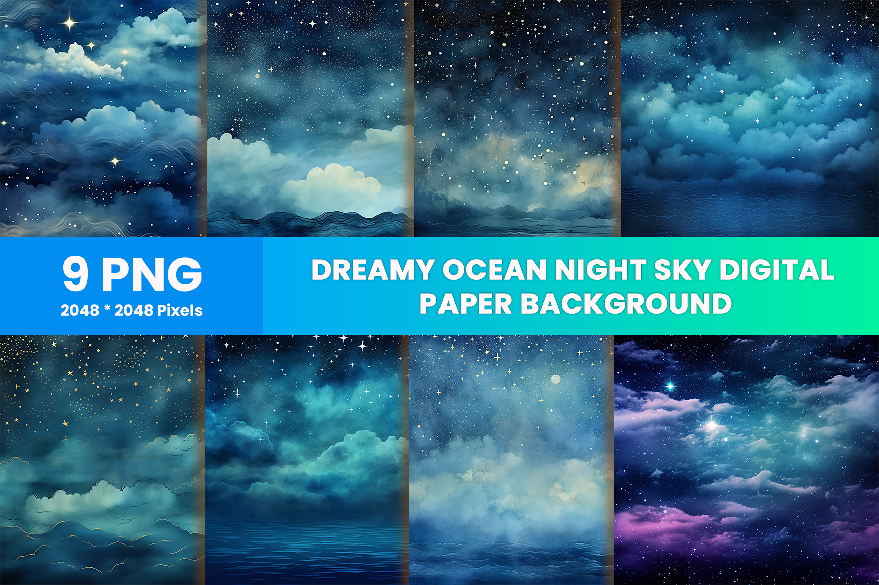 Dreamy Ocean Night Sky Background Bundle Graphic by Creative Express ...