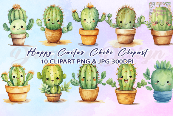 Happy Cactus Chibi Clipart Graphic by Drumpee Design  Creative Fabrica