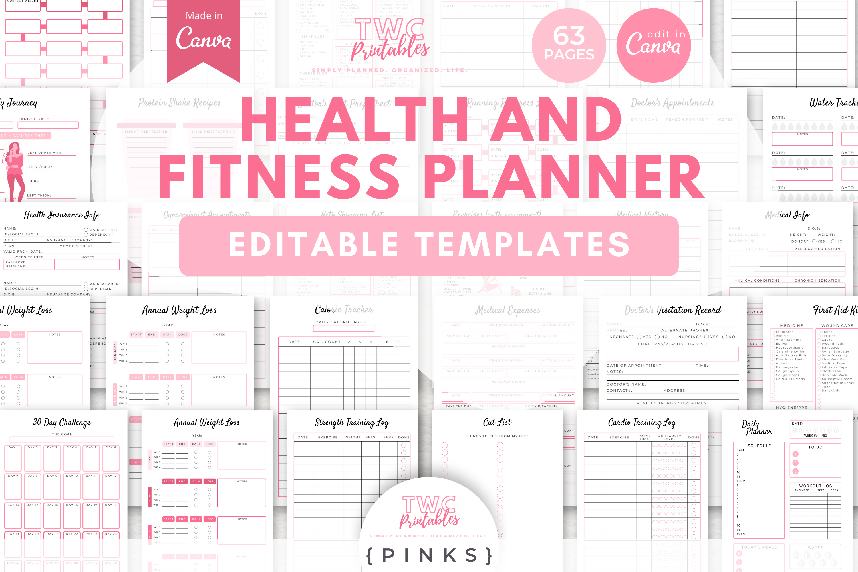 Health & Fitness Planner Canva Templates Graphic by TWCprintables · Creative Fabrica
