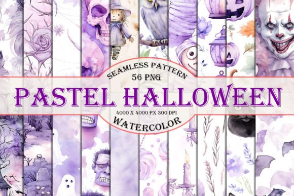 Pastel Halloween Seamless Pattern Bundle