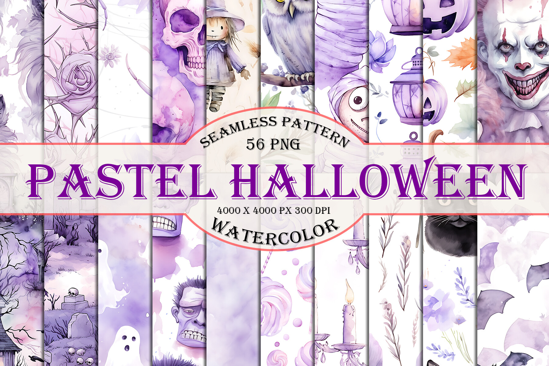 Pastel Halloween Seamless Pattern Bundle