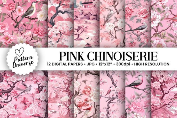 Pink Chinoiserie Seamless Pattern Pack Graphic by Pattern Universe ...
