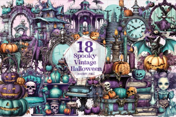 Spooky Vintage Halloween Clipart PNG Graphic Illustrations By VictoryHome