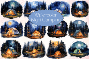 Watercolor Night Camping