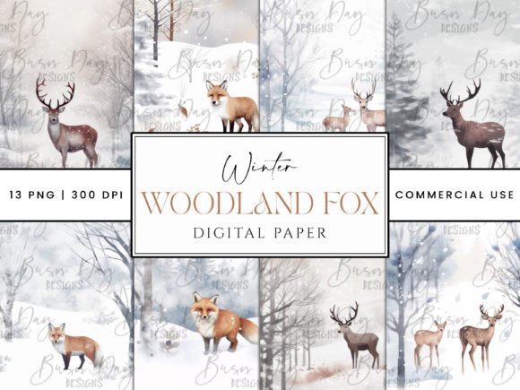 Winter Woodland Fox Digital Paper