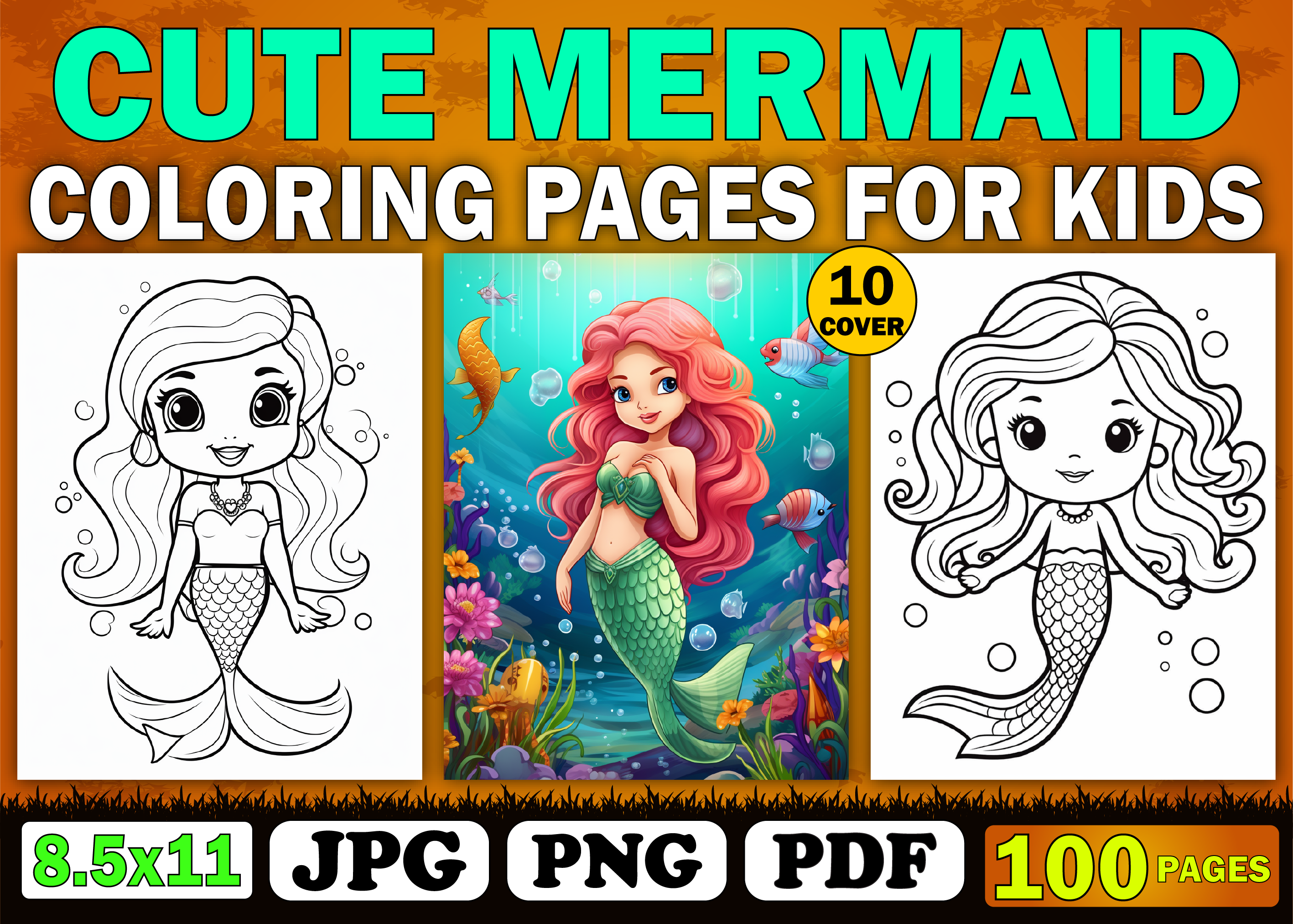 100 Cute Mermaid Coloring Pages for Kids