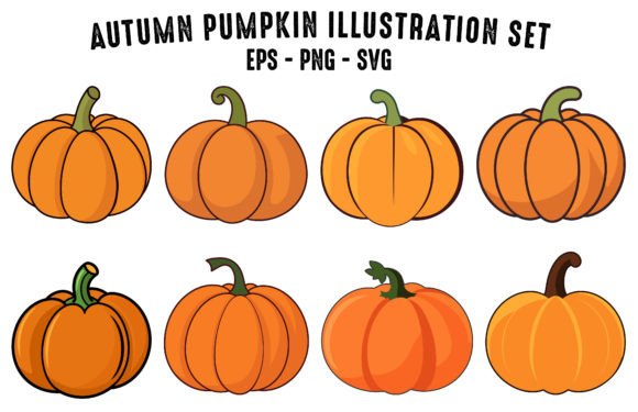 Autumn Pumpkin Vector Illustration Set Afbeelding Afdrukbare Illustraties Door Gfx_Expert_Team