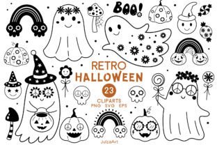 Black Groovy Retro Halloween Clipart Graphic by JulzaArt · Creative Fabrica