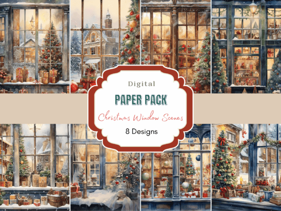 Christmas Window Scene Digital Paper