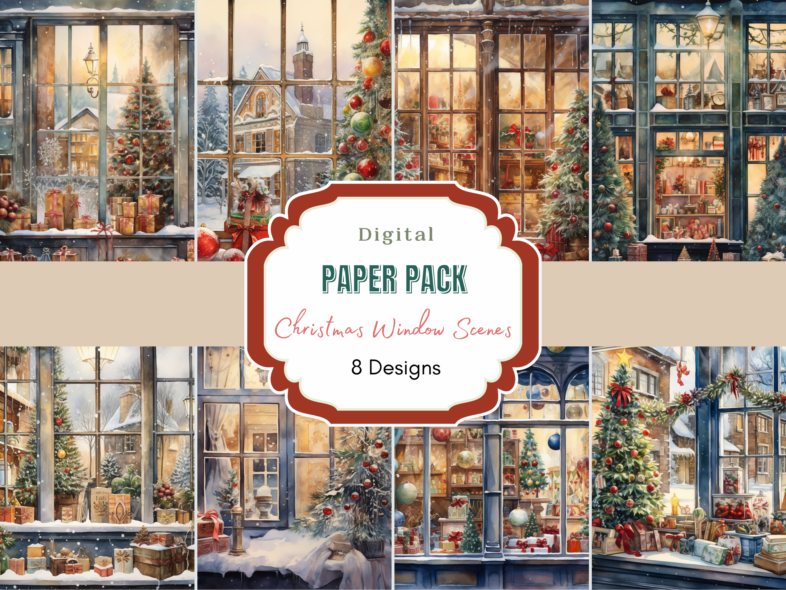 Christmas Window Scene Digital Paper