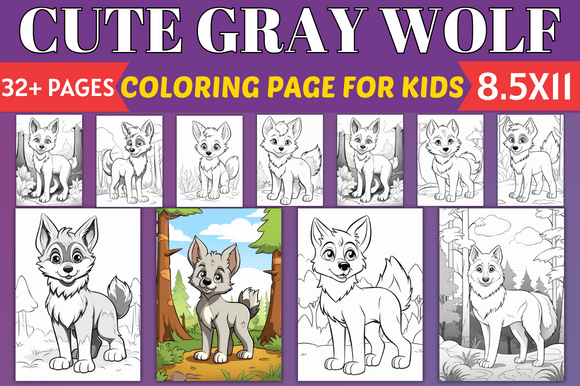 Cute Gray Wolf Coloring Page for Kids