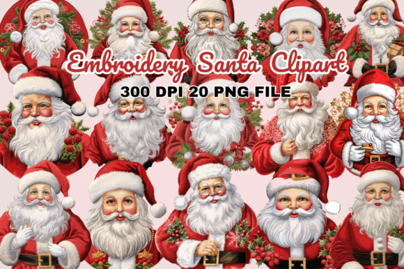 Embroidery Santa Clipart Bundle Graphic by Regulrcrative · Creative Fabrica