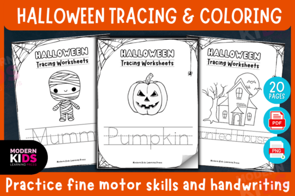 Halloween Tracing and Coloring Worksheet