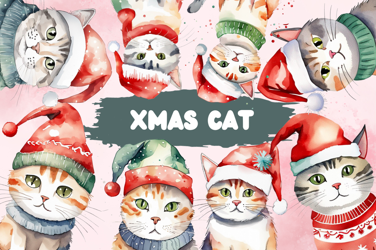 XMAS CAT WATERCOLOR CLIPART Graphic by KDP MASTER'S · Creative Fabrica
