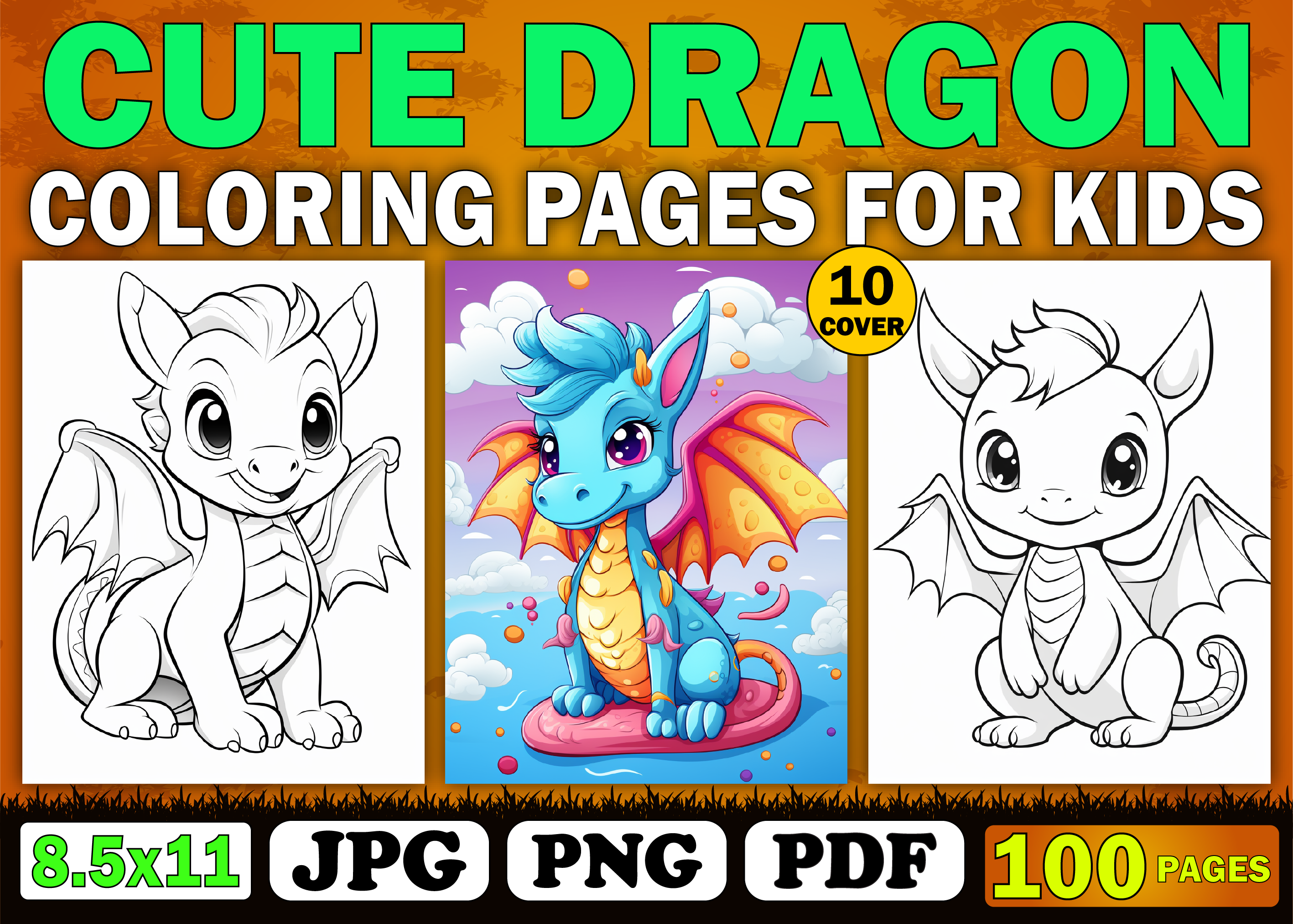 100 Cute Dragon Coloring Pages for Kids