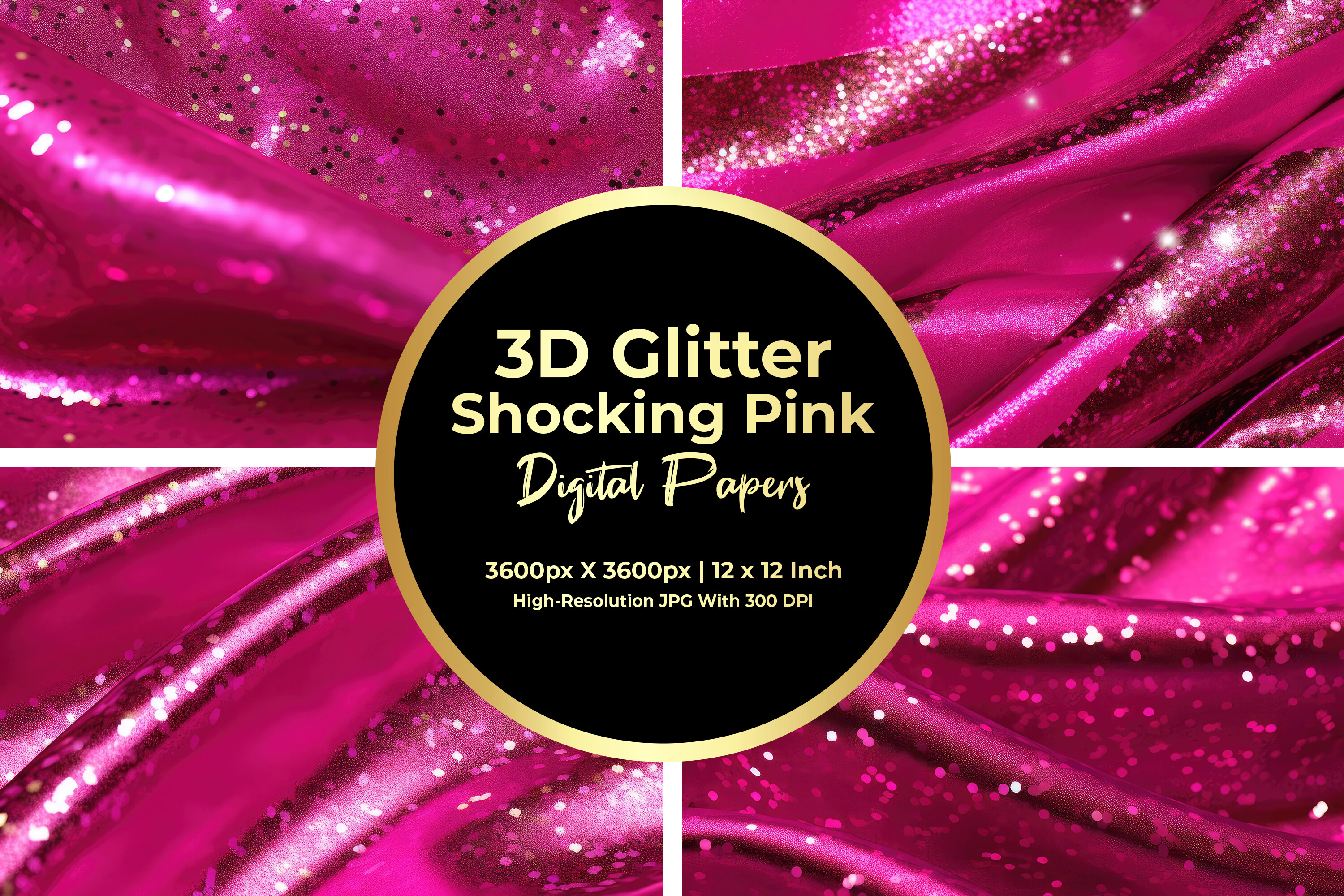 3D Glitter Shocking Pink Digital Papers Graphic by Creative World ...
