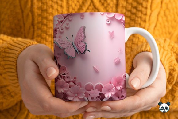 3d Pink Butterfly Mug Wrap Sublimation Graphics