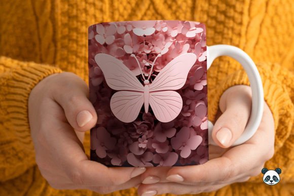 3d Pink Butterfly Mug Wrap Sublimation Graphics