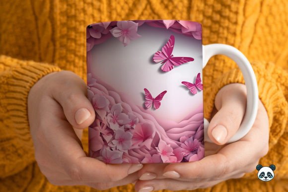 3d Pink Butterfly Mug Wrap Sublimation Graphics