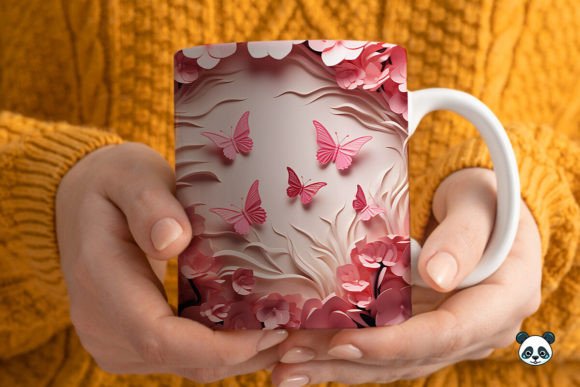 3d Pink Butterfly Mug Wrap Sublimation Graphics