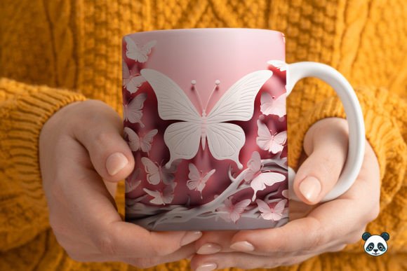 3d Pink Butterfly Mug Wrap Sublimation Graphics