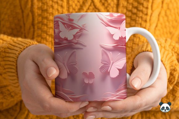 3d Pink Butterfly Mug Wrap Sublimation Graphics
