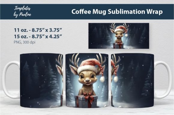 Cute Christmas Deer Coffee Mug Wrap Png Graphics