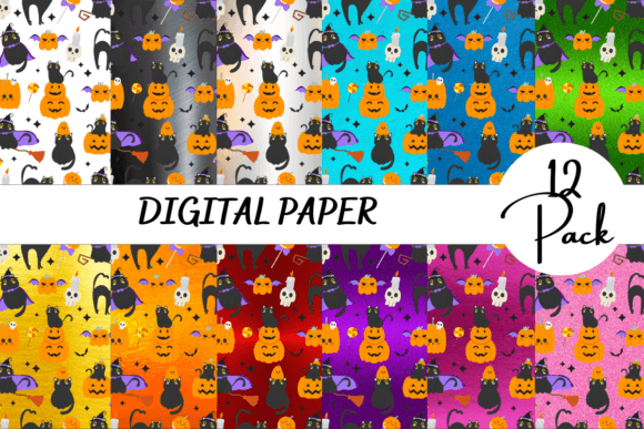 Halloween Pumpkin Cat Digital Papers Graphic Backgrounds By mqdesignsdigital