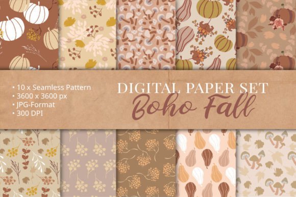 Boho Fall Digital Papers Pattern Set
