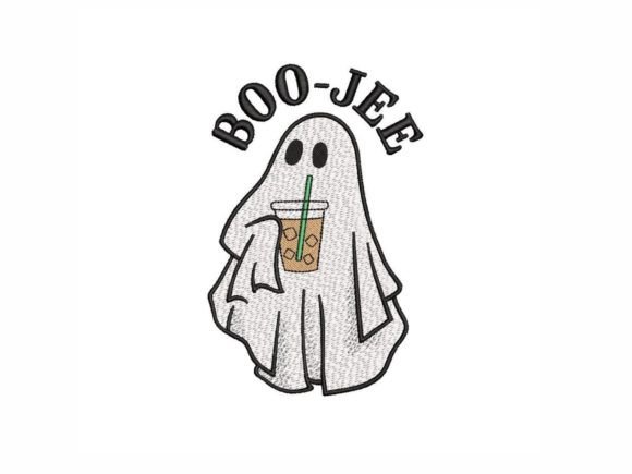 Boo-Jee Ghost with Iced Coffee Halloween Embroidery Design By NinoEmbroidery