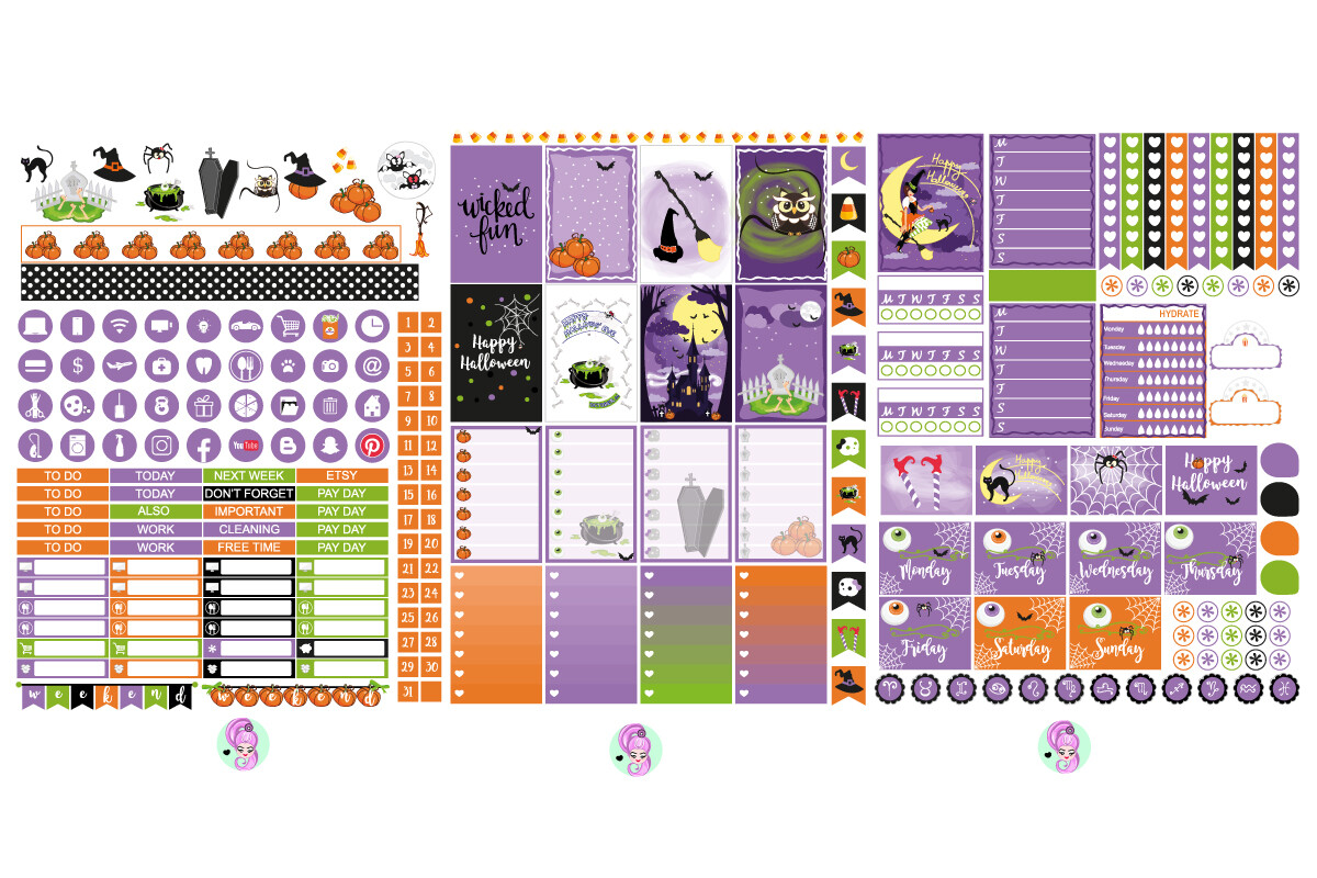 Halloween, Happy Planner Stickers Graphic by BixiBina · Creative Fabrica