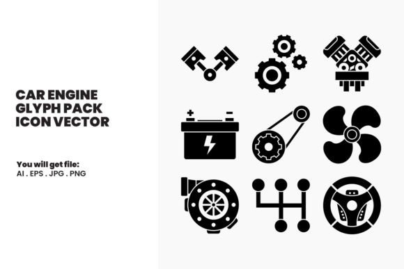 Car Engine Glyph Pack Icon Vector