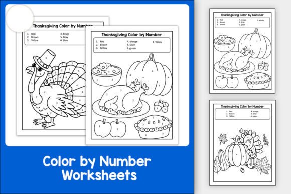 Color by Number Worksheets: Thanksgiving