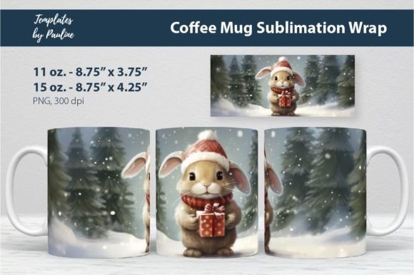 Cute Christmas Rabbit Coffee Mug Wrap Graphics