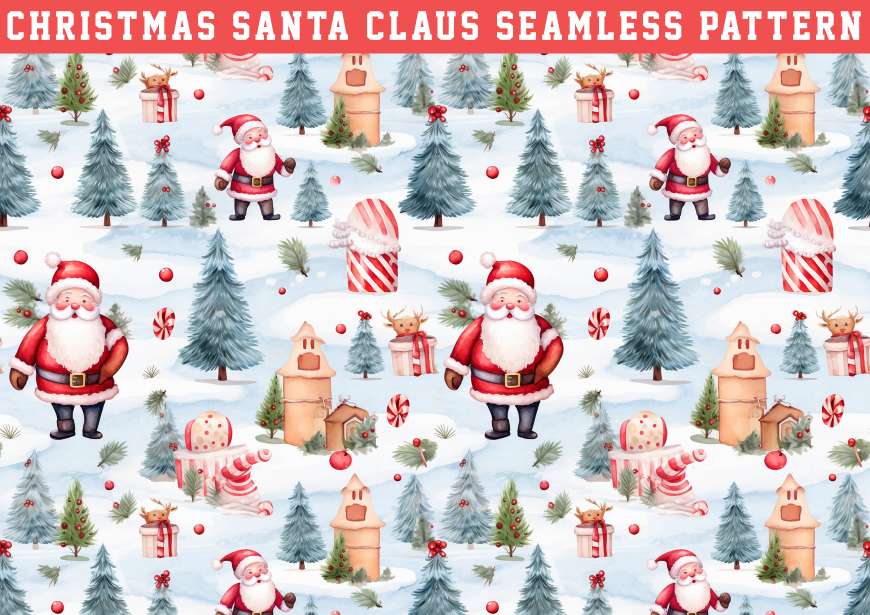 Simple Santa Pattern Cute Santa Claus Pattern Graphic by seasonal Β· Creative Fabrica