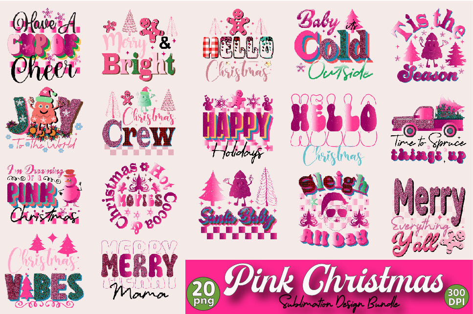 Pink Christmas Sublimation Design Bundle Graphic by SVGArt · Creative ...