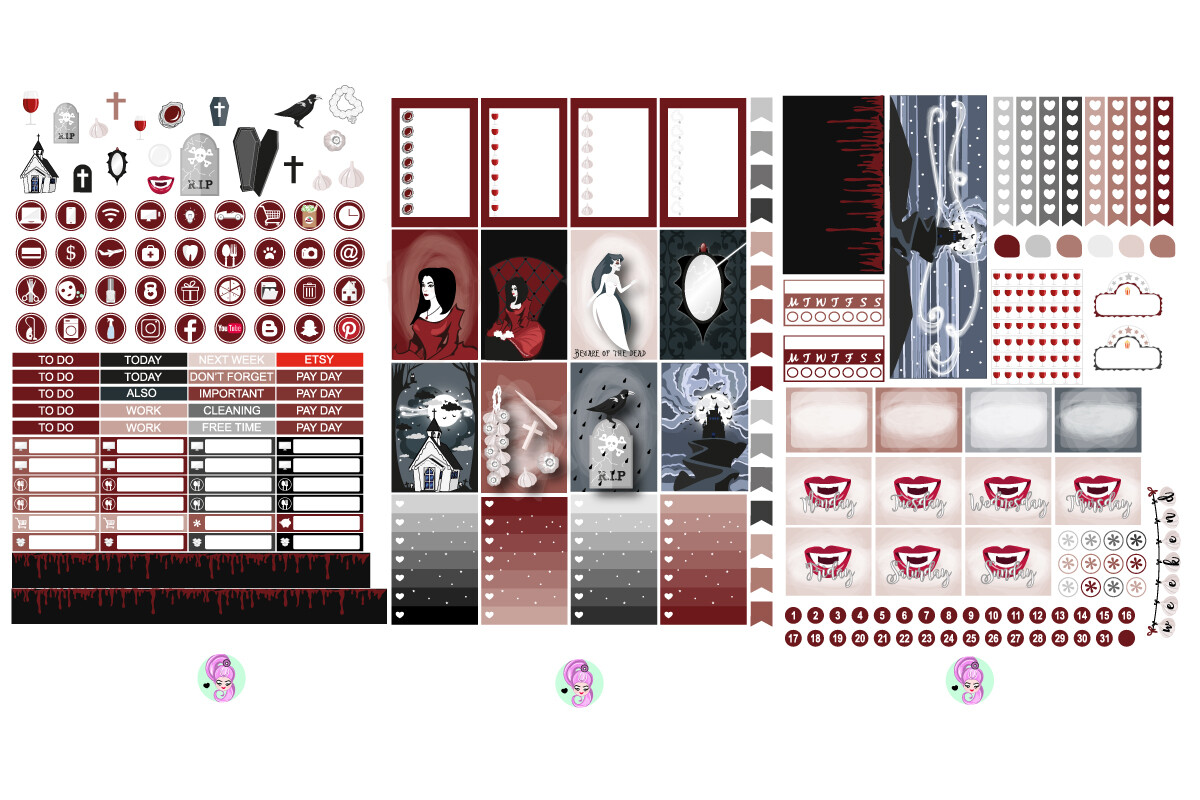 Vampire, Happy Planner Sticker Kit Graphic by BixiBina · Creative Fabrica
