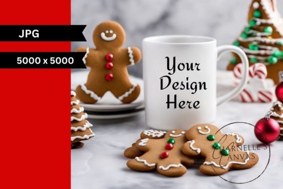 White Coffee Mug Mockup Gingerbread Graphics