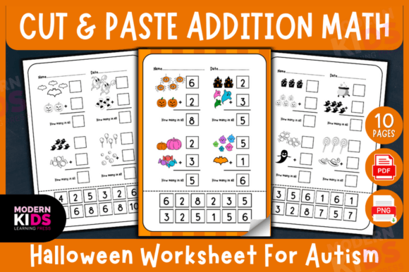 Cut & Paste Addition Math - Halloween