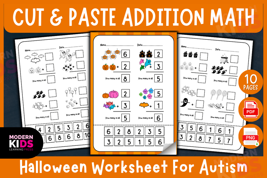 Cut & Paste Addition Math - Halloween