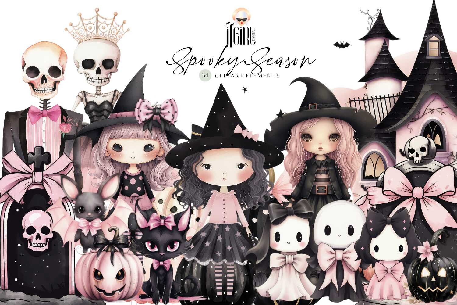 Pink Halloween Watercolor Clipart Graphic by ItGirlDigital · Creative ...