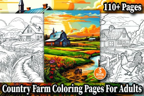 110 Country Farm Coloring Book Pages KDP