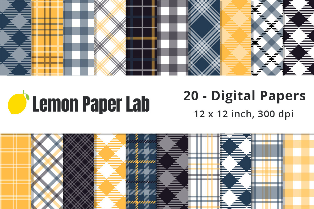 Blue and Yellow Plaid Digital Paper Graphic by Lemon Paper Lab ...