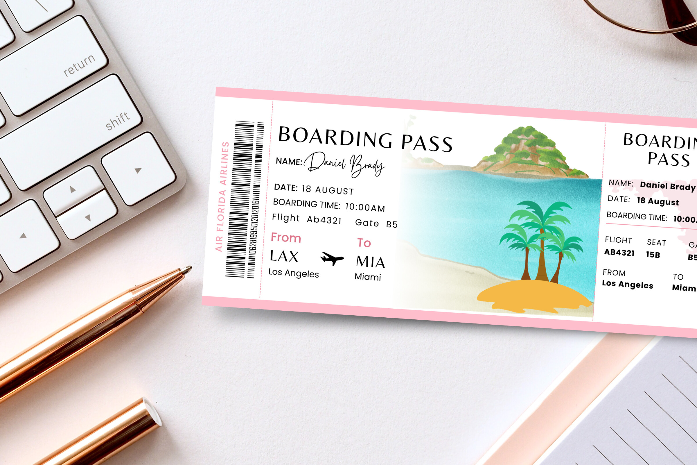 Customizable Miami Boarding Pass Canva