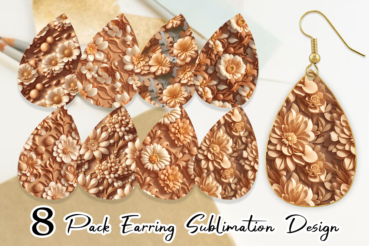Earring 3D Flower Wood Carving Graphic by Artnoy · Creative Fabrica
